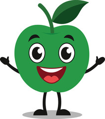 cute smiling green apple character vector with leaf and arms cartoon fruit illustration