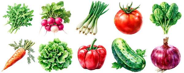 Watercolor vegetables set with transparent background  