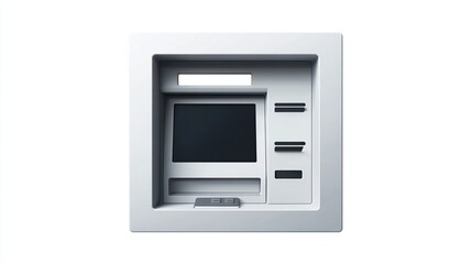 Obraz premium A clean, minimalist design of a white ATM, featuring a recessed screen, card slots, and a keypad area against a plain white background