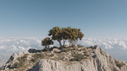 Trees on a Mountain Peak Above the Clouds Scenic Nature Landscape Photography