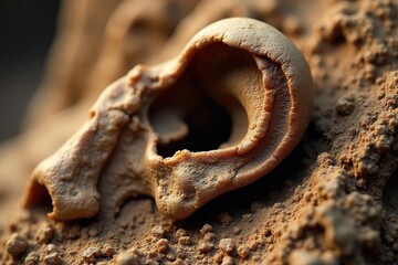 Ancient Ear Remnants A Close-Up of Desiccated Remains from an Archaeological Dig, Revealing a Dark and Mysterious Past, Ideal for History, Archaeology, or Halloween Projects