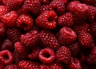Ripe juicy red raspberries, sweet raspberry background. Berries close-up. Healthy food