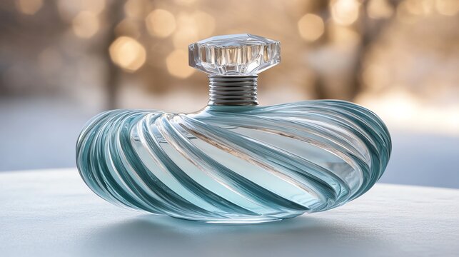 Elegant Glass Perfume Bottle with Twisted Design and Crystal Stopper in Bright Natural Light