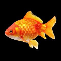 Vibrant Goldfish Swimming Gracefully in Clear Water Against Black Background