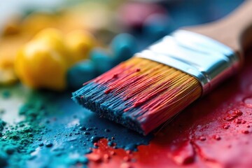Obraz premium Vibrant Paintbrush Close-up Thick, Colorful Bristles Ready to Create Art
