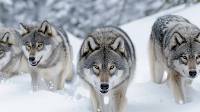 Wolf Pack Journey Through Snow Unity and Strength in Winter Wildlife and Nature