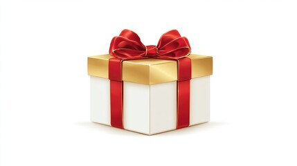 Pristine gift box with a striking red bow atop, centered on a clean white surface
