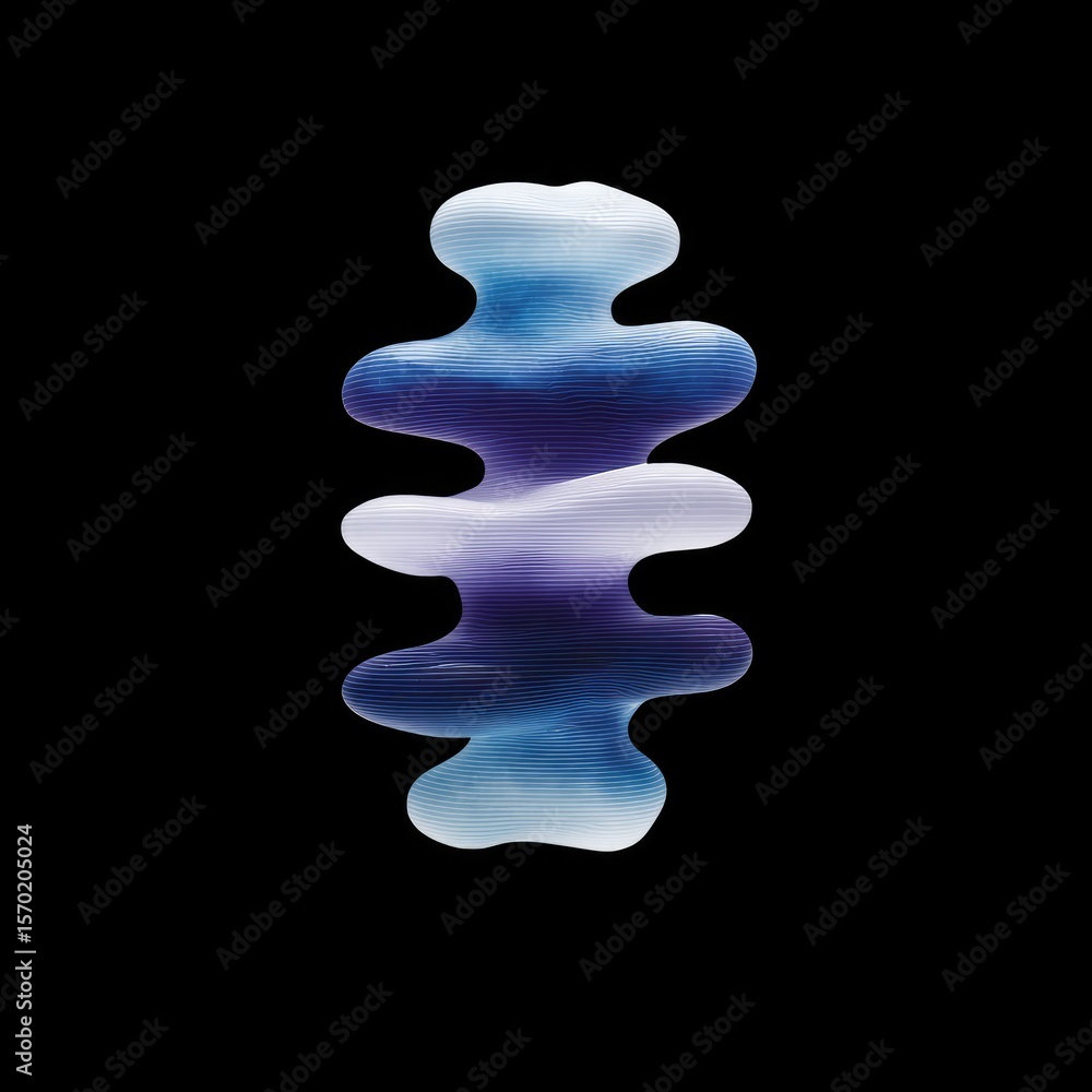 Poster abstract fluid shape with gradient colors on a black background, showcasing modern art style and dig