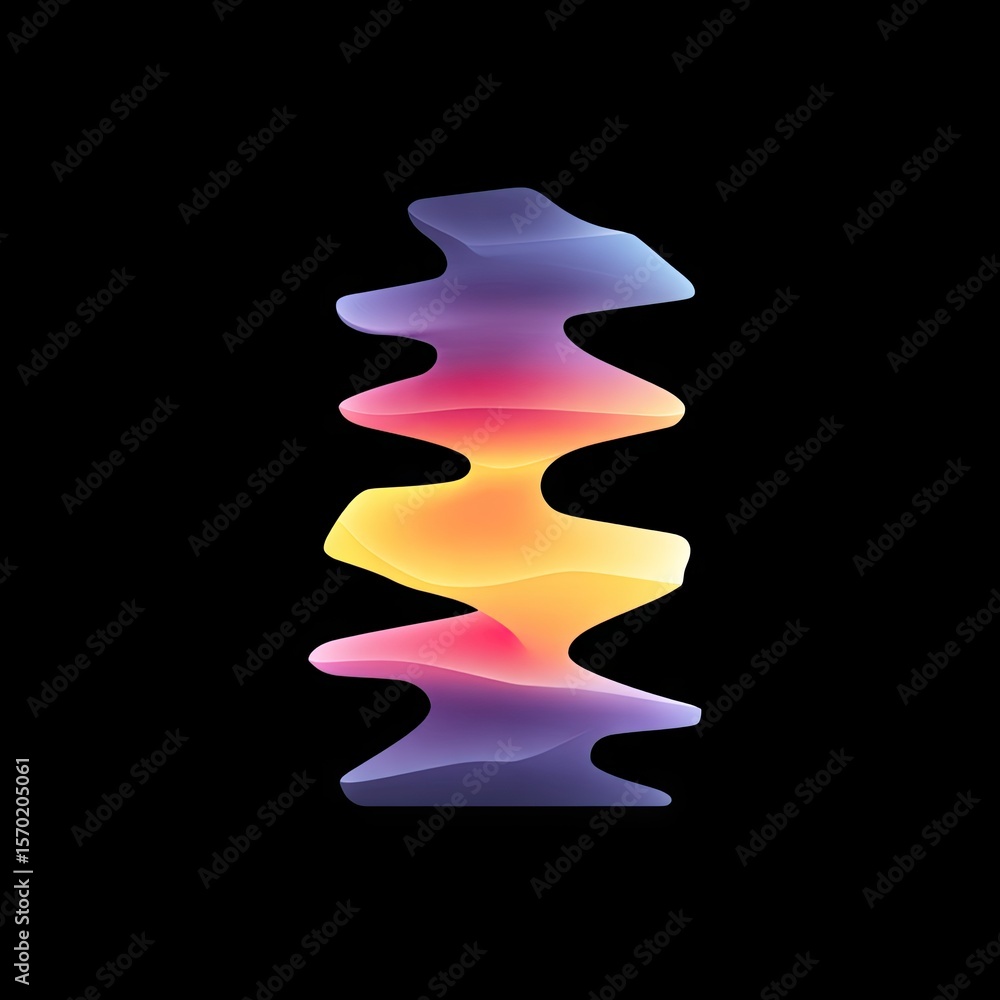 Poster vibrant abstract sculpture of colorful waves with smooth gradients and dynamic shapes on a black bac