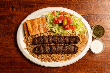 Lamb kofta with rice and salad