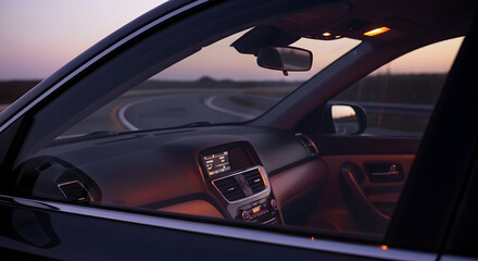 Evening Drive Awaits An Adventure With Interior Glimpse of Modern Car