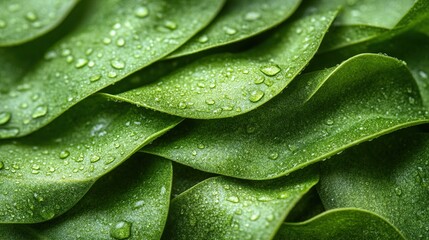 Obraz premium Close-up of lush green leaves covered in water droplets