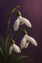 Fototapeta premium Elegant white snowdrop flowers against a soft purple background