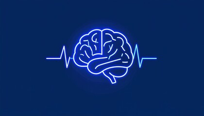 Neon Brain Icon With Heartbeat Graphic