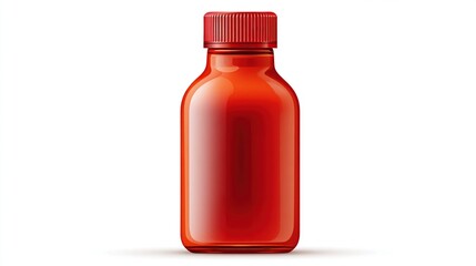 Glossy red glass bottle with matching screw cap, standing upright on a white background.
