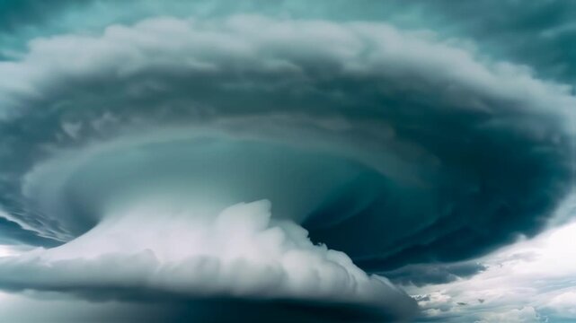 Spectacular view of a mesocyclone thunderstorm with dramatic sky and cloud formation