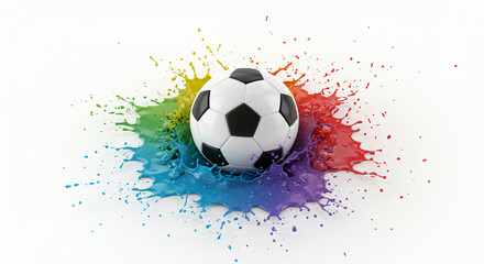 Fototapeta premium Abstract 3D Render of a Soccer Ball Splashing into Colorful Paint