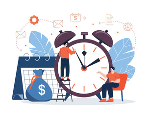 A vector illustration of a businessman discussing time management and business strategy.