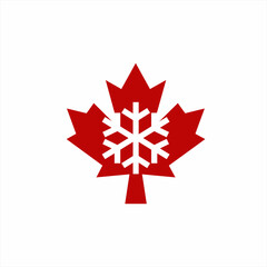 Obraz premium Maple leaf logo design with snowflake symbol.