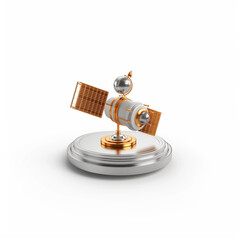Metal satellite icon with reflective surface and grid antennas isolated against a white background