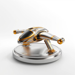 Metal starwar drone design showcases sleek futuristic technology with intricate details and a polished surface