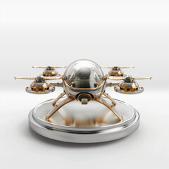 Metal war drone model showcasing advanced design and technology in a modern display setting