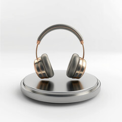 Stylish metal wireless headphones on a sleek stand in a modern setting showcasing premium design and comfort