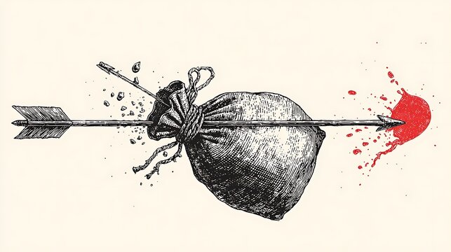 A symbolic arrow piercing a water bag, referencing Hazrat Abbas (AS)