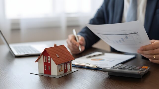 Businessman Analyzing Real Estate Investment Property Market Mortgage Finance Housing Loan Calculation Financial Planning Corporate Strategy Success