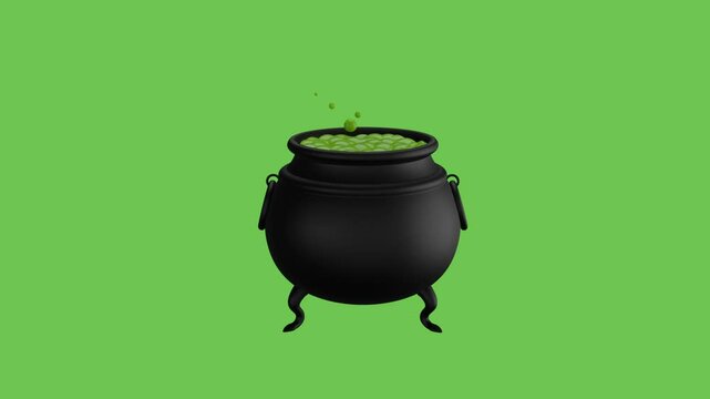 3d animated witch pot on green screen