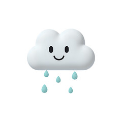 Smiling Rain Cloud: 3D Render of Cute Cartoon Weather Icon for Website & App Design