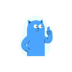 Blue Cat Thumbs Up: Positive Cartoon Character Illustration