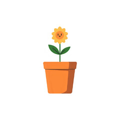 Cute Cartoon Sunflower in Pot: Plant Illustration, Happy Flower Graphic, Positive Vibes, Minimalist Design Element