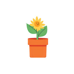 Happy Sunflower in Pot: Cute Plant Illustration