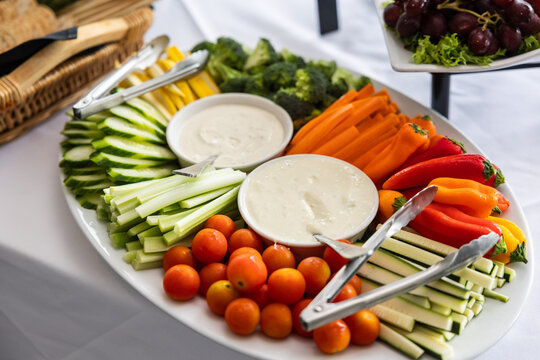 Colorful Vegetable Platter with Ranch Dipping Sauce
