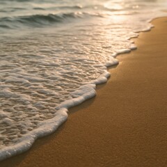 Serene ocean waves gently washing sandy beach at sunset