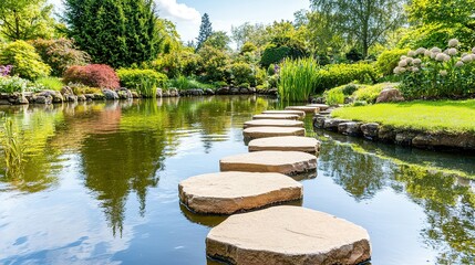Stones form a peaceful path across a tranquil pond.