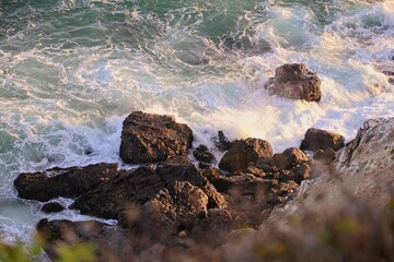 Strong waves wash up on the shores of Malibu from Point Dume, just up the Pacific Coast Highway from Los Angeles. 