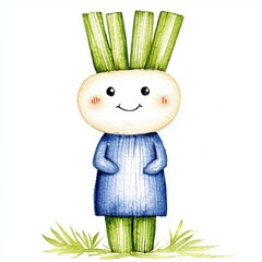 Smiling Turnip Character Illustration with Green Onion Hair