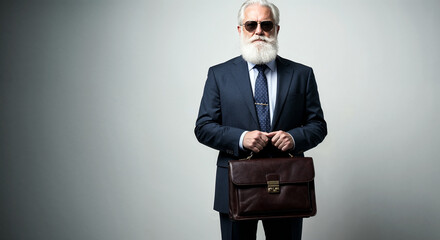 Confident senior businessman with briefcase wearing sunglasses