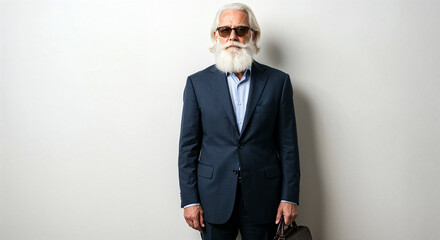 Confident senior businessman with briefcase wearing sunglasses