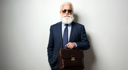 Confident senior businessman with briefcase wearing sunglasses