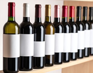 Wine Bottles Collection with Blank Labels on Shelf