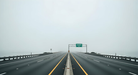 Fototapeta premium Highway Road Disappearing Into The Fog On A Gloomy Day Driving Transportation