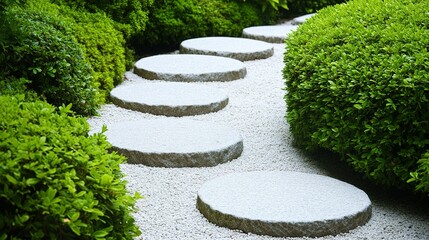 Stone steps winding through a serene garden.