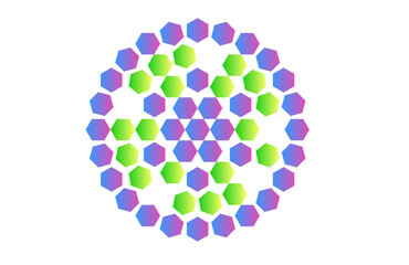 Abstract Circular Mandala Pattern with Gradient Hexagons – Symmetrical Geometric Design in Green and Purple for Digital Art, UI Backgrounds, Branding, Posters, and Decor