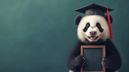 Smart Panda Graduate Holding Chalkboard - Educational Animal Concept for Graduation Day Celebration