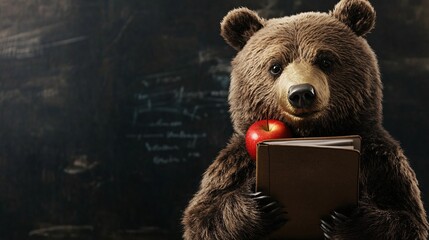 Smart Bear with Notebook and Apple Ready for School Adventure