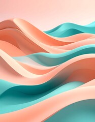 Abstract flowing shapes in coral and teal
