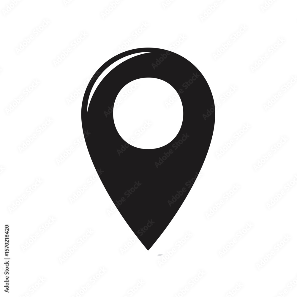 Poster map pointer icon in gray on black background, navigation marker vector symbol for location and direc